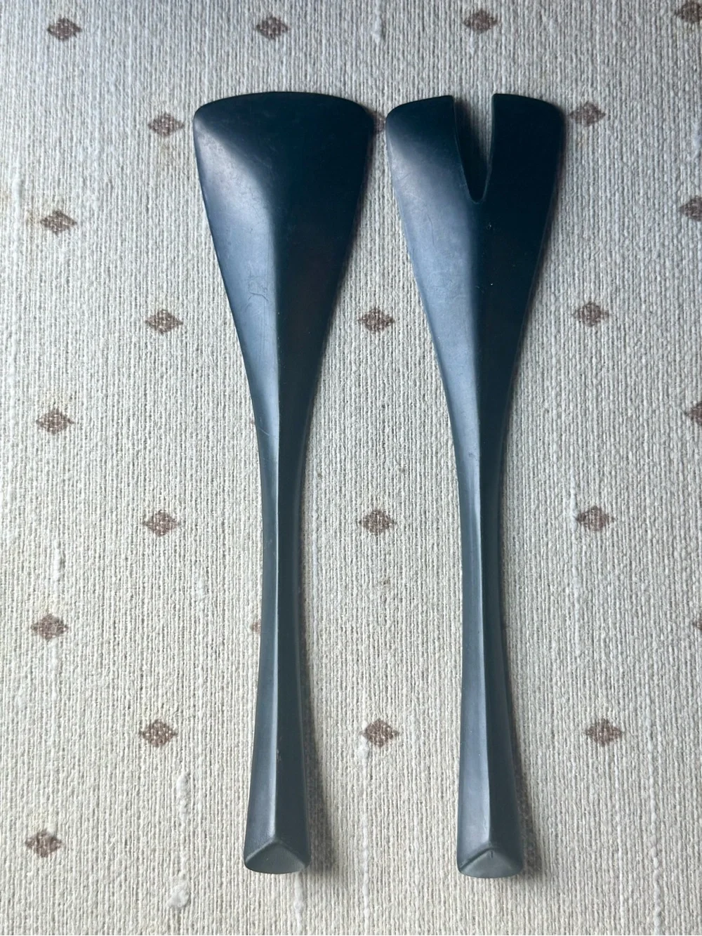 Vintage Anchor Hocking Black Plastic Salad Servers MCM 1960s